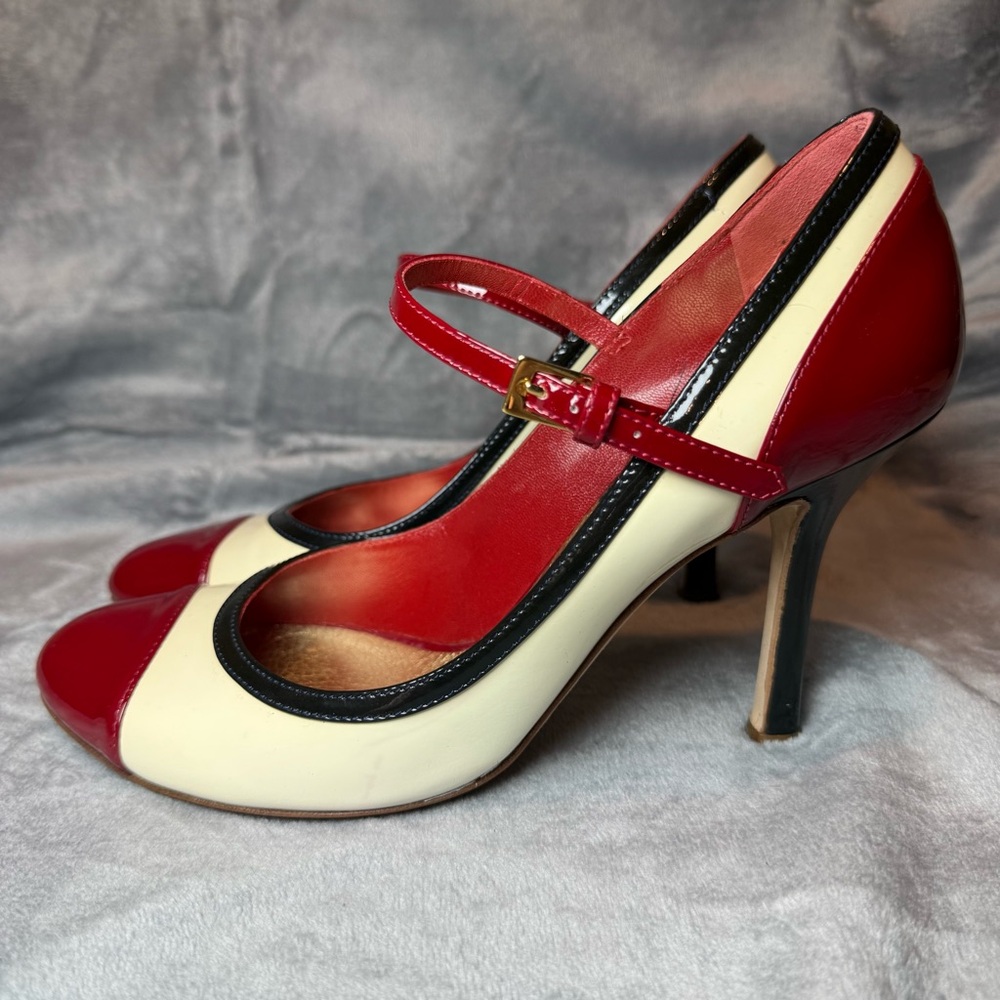 DSQUARED2 Red and Cream Mary Jane Heels - Picture 3 of 12